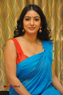 Telugu Actress Vaibhavi Stills in Blue Saree at Www.Meena Bazaar Movie Opening  0070.JPG
