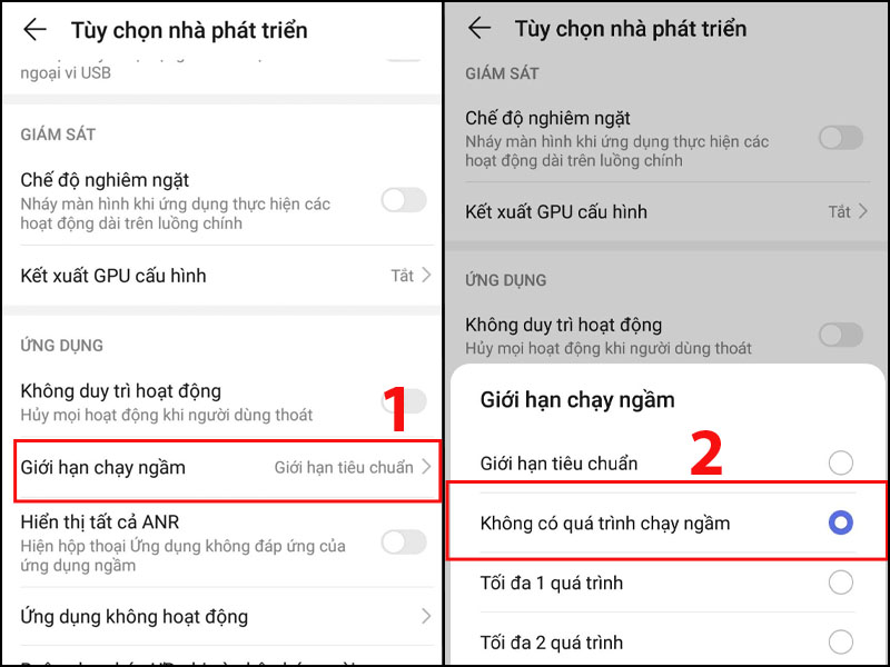 Chọn Không có quá trình chạy ngầm