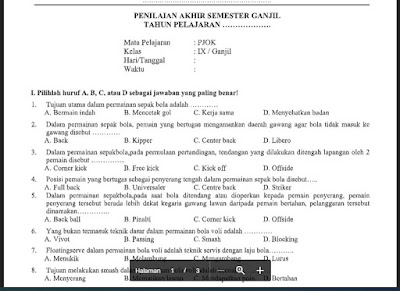 Soal PAS PJOK Kelas 9 K13 (50 PG) Sem.1/Ganjil