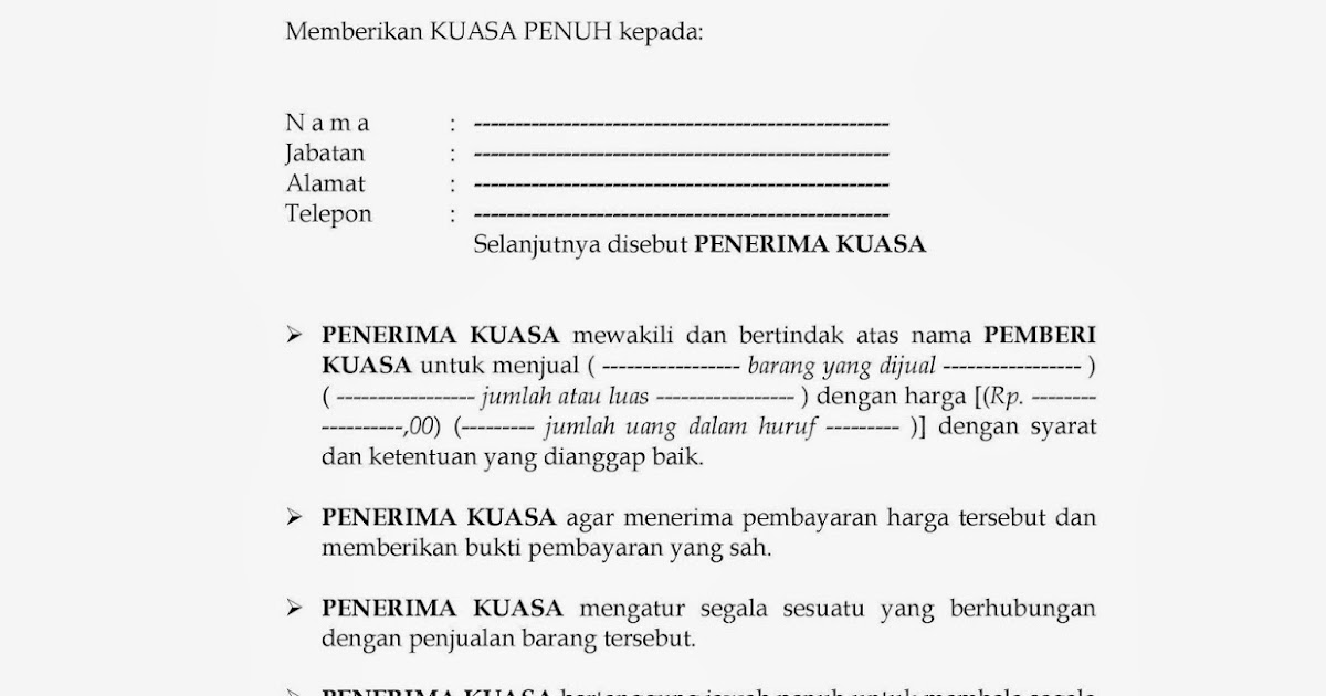 Contoh Surat Kuasa Penjualan dan Pembelian - Murad Maulana