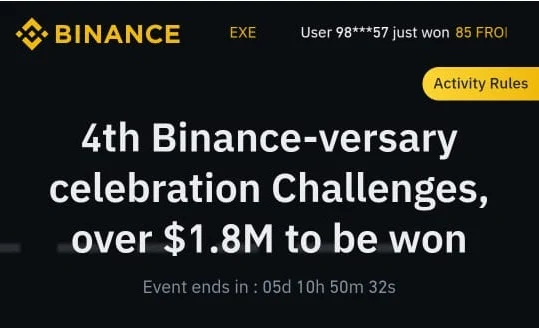 Binance Crypto No Deposit Bonus (Celebration Challenges)