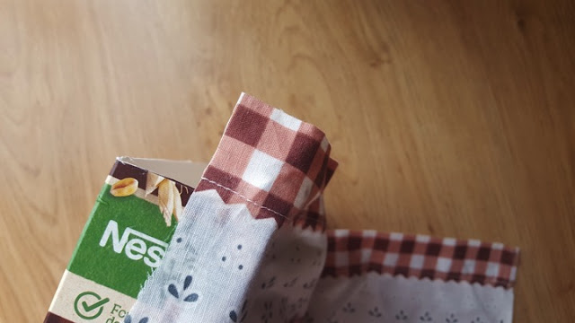 Upcycled: fabric covered gift bag from a cereal box