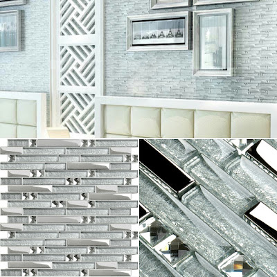 metal diamond glass mosaic wall silver stainless steel backsplash glossy clear crystal tile