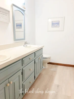 Painted vanity and new floor.