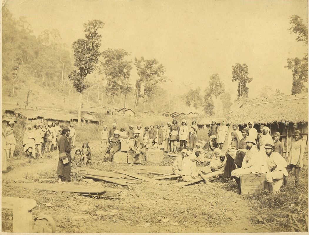 Tea pickers and owners, Darjeeling, c.1880's; the chests say "Salim Tea Association"