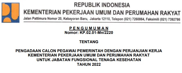 Formasi dan Jadwal Penerimaan PPPK Kementerian PUPR