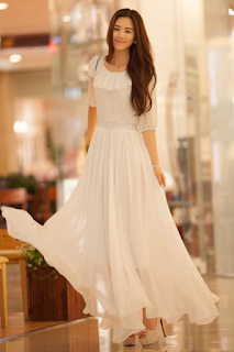Model Dress Panjang Warna Putih
