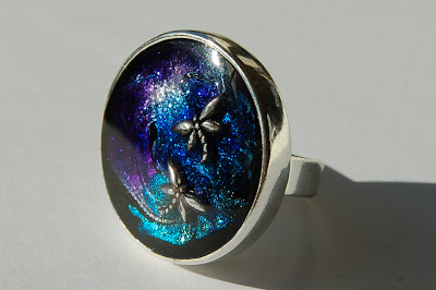 A ring and piece of jewellery made from nail polish, Kleancolor metallic Black, Metallic Purple, Metallic Aqua, Metallic Sapphire, Metallic White