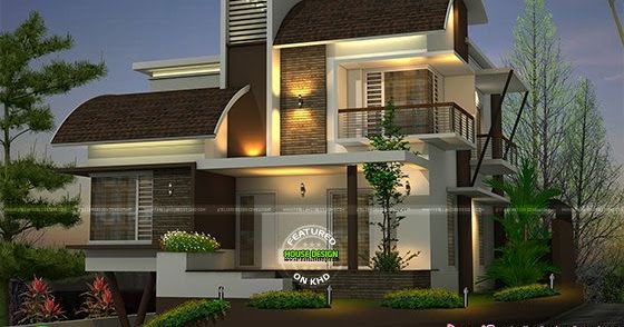 Contemporary style curved roof mix home Kerala  home 