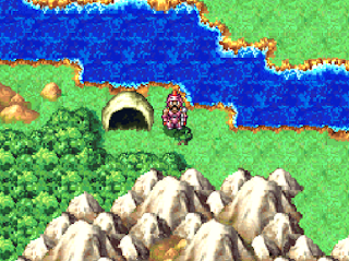 Ragnar prepares to enter Straithbaile Burrow, the first dungeon in Dragon Quest IV.