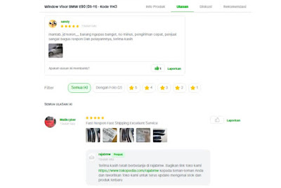 Review window visor E90 di Tokopedia