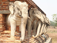 Statues Elephants temple Sukhothai