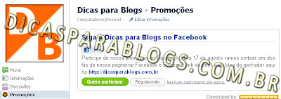 sorteio na pagina de fãs do facebook