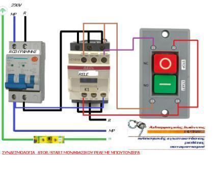 Συνδεσμολογία ενός ρελέ ισχύος με μπουτονιέρα stop/start