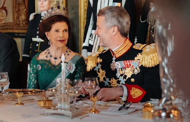 Queen Silvia, King Frederik, Queen Mary, Crown Princess Victoria, Prince Carl Philip, Princess Sofia and Princess Christina tiaras