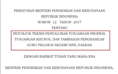 Permendikbud Nomor 12 tahun 2017 tentang Juknis TPG Kemendikbud