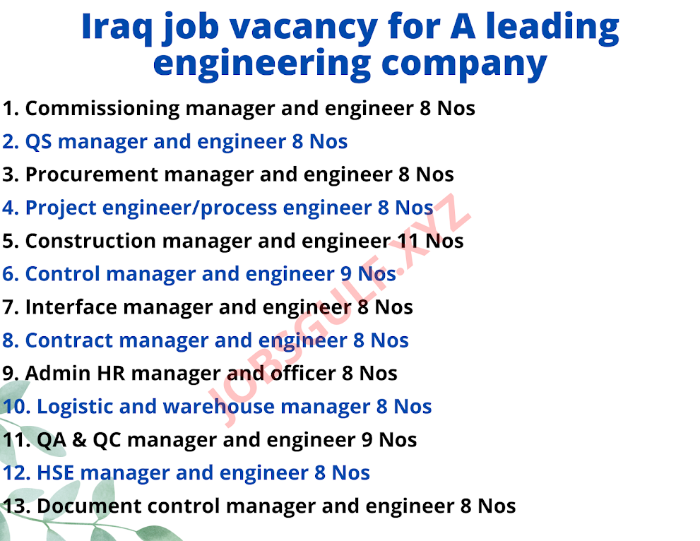 Iraq job vacancy for A leading engineering company