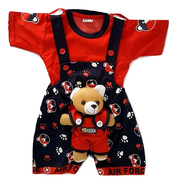 LITTLE PANDA Kids Premium Party Wear Dress/Romper/Baba Suit/Printed Dungaree/Outfit Jumpsuit for Infant Baby Boys & Girls with Teddy Bear & Half Sleeves T-Shirt