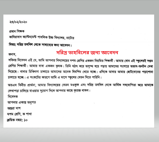 দরখাস্ত লেখার নিয়ম ছবি