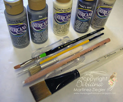 how to paint a cobblestone path: acrylic paints and supplies