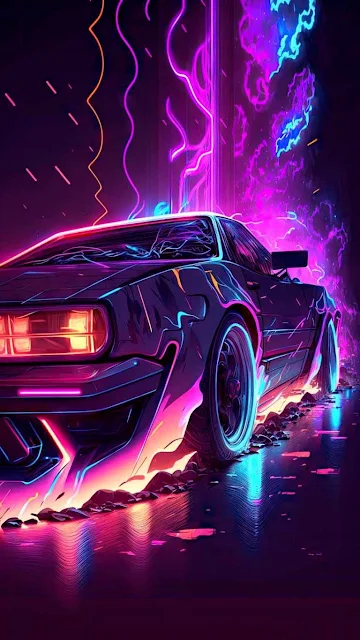 Neon Retro Car iPhone Wallpaper