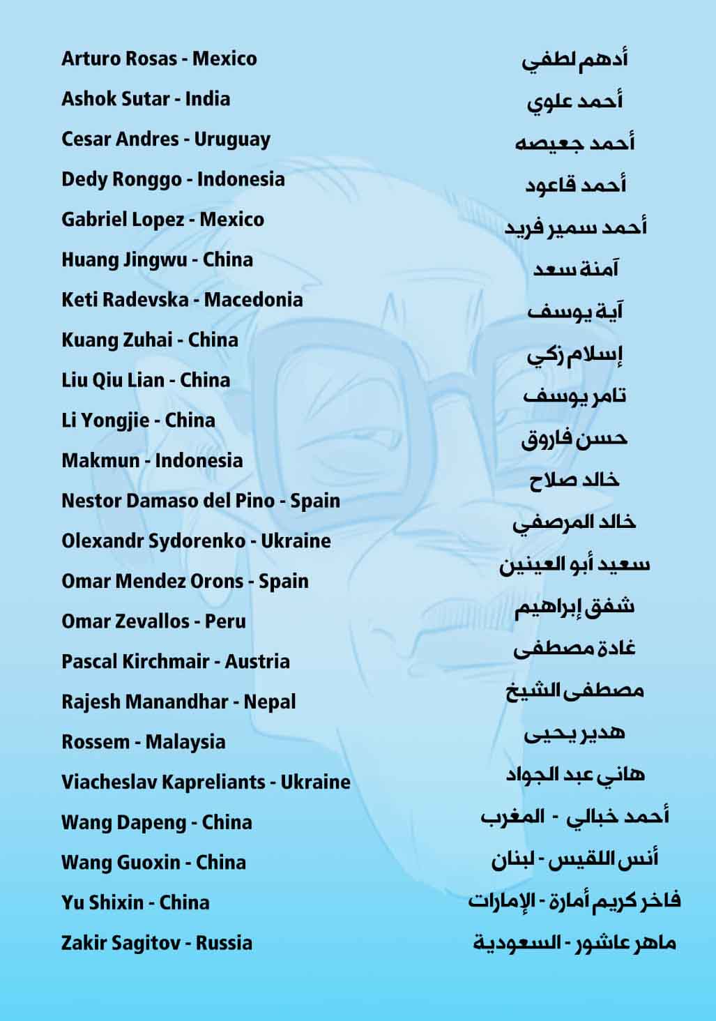 Participants of the international caricature exhibition about "Naguib Mahfouz" in Egypt
