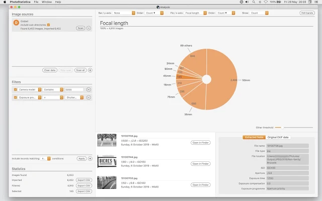 【攝影器材】EXIF 工具軟體 PhotoStatistica，透過數據來分析你的拍攝習慣 - PhotoStatistica 可以做大範圍的 EXIF 資料分析