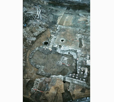 Bird's eye view of the outline of the excavated Roman bath house