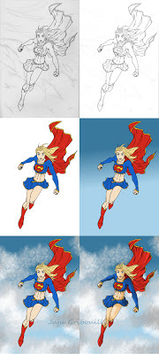 WIP - étape par étape de la colorisation de Super Girl