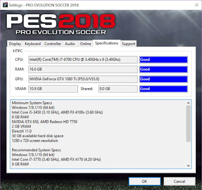 PES 2018 Settings