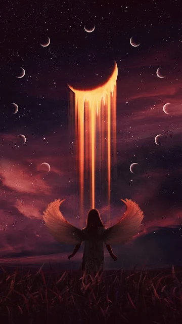 HD iPhone Wallpaper Fantasy Angel, Moon, Night, Art