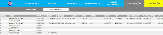 Banco de Dados Planilha Cadastro de Membros Grátis