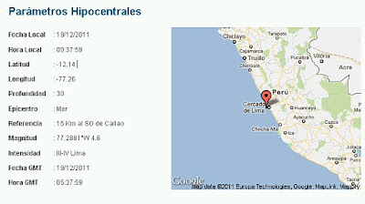 Temblor en Peru Lima 19 de Diciembre 2011