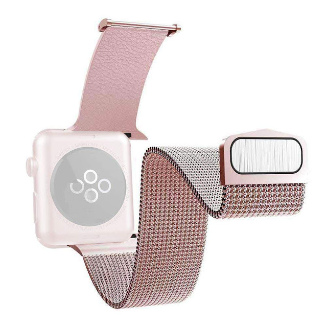 Raptis by X-Doria Replaceable Smartwatch Band, New Mesh Magnetic Stainless Steel Designed for Apple Watch (42mm / 44mm) (Bigger Version) (Series 6/5/4/3/2/1) - Rose Gold (Watch NOT Included)