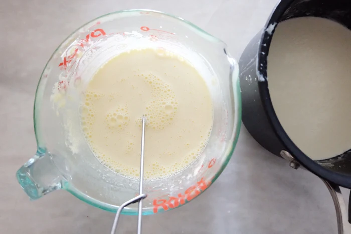 tempering the yolk mixture