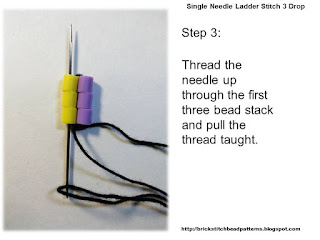 Click the image to view the single needle ladder stitch beading tutorial step 3 image larger.