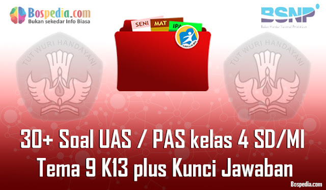  pada kesempatan yang cerah ini tentunya kakak tidak bosan bosannya untuk membagikan beber Terbaru -  Lengkap - 30+ Contoh Soal UAS / PAS untuk kelas 4 SD/MI Tema 9 K13 plus Kunci Jawaban