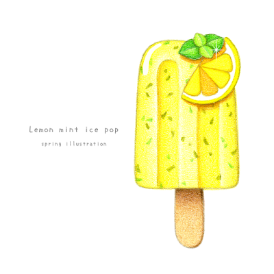 Spring Illustration レモンミントアイスキャンディー シンプルかわいいイラストポストカード