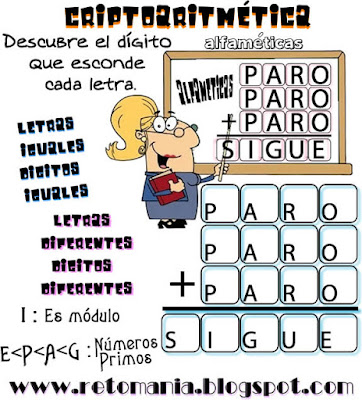 Alfaméticas, Criptoaritméticas, Criptosumas, Problemas criptoaritméticos, Problemas alfaméticos, Retos matemáticos, Desafíos matemáticos, Problemas matemáticos