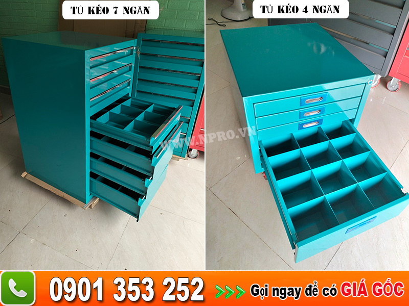 tủ đựng đồ nghề 4 ngăn - 7 ngăn kéo chia khay