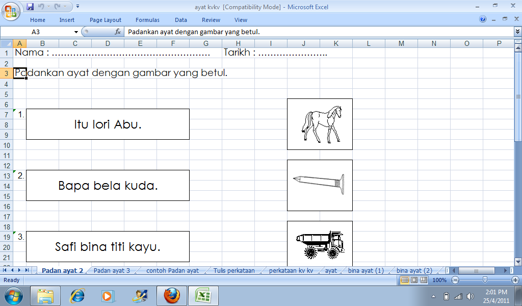 Blog Cikgu Eyta: Contoh lembaran kerja menggunakan Excel