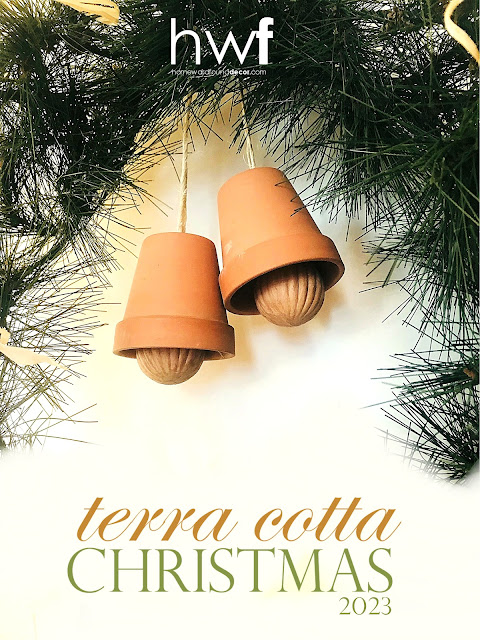 terra cotta Christmas 2023,faux finish,Christmas,painting,Christmas Decor Themes,thrifted,dollar store crafts,tutorial,re-purposed,Christmas Decor,holiday,up-cycling,wreaths,terra cotta pot wreath,terra cotta pot bells,Christmas wreaths.