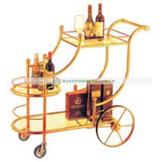 Xe đẩy phục vụ rượu mạ vàng sang trọng