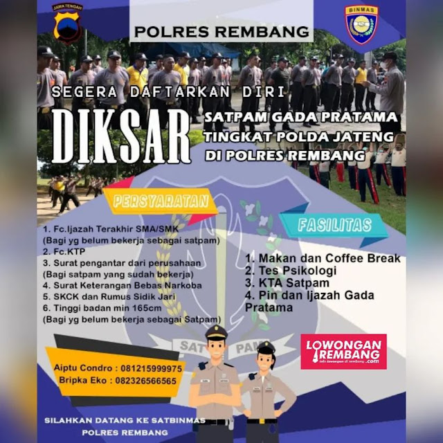 Segera Daftarkan Diri Diksar Satpam Gada Pratama Tingkat Polda Jateng Di Polres Rembang