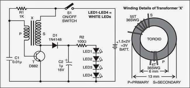 Simple LED Torch Circuit Diagram | Electronic Circuits Diagram