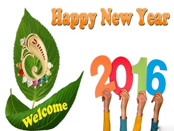   Happy New Year 2016. 4 human hands holding up 2 0 1 6 with welcome 2016 message.