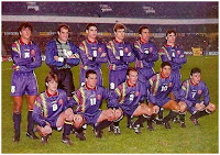 SELECCIÓN DE ESPAÑA - Temporada 1994-95 - Nadal, Zubizarreta, Fernando Hierro, Julio Salinas, Abelardo, Alcorta; Julen Guerrero, Sergi, Belsúe, Donato y Luis Enrique - BÉLGICA 1 (Degryse) ESPAÑA 4 (Fernando Hierro, Donato, Julio Salinas, Luis Enrique) - 17/12/1994 - Eurocopa de Inglaterra 1996, clasificación - Bruselas, Bélgica, estadio Constant van den Stock - Alineación: Zubizarreta; Belsúe, Abelardo, Nadal, Alcorta; Donato, Fernando Hierro, Julen Guerrero (Voro 57'), Sergi; Luis Enrique, Julio Salinas (Goicoechea 70')