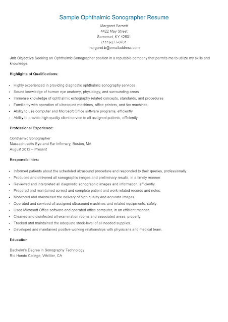 Sample Ophthalmic Sonographer Resume