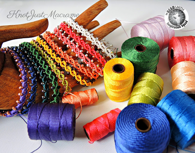 Micro Macrame bracelets and s-lon cord in a rainbow of colors.