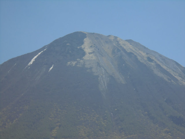 牧草地から見た大山にはまだ雪が残っています